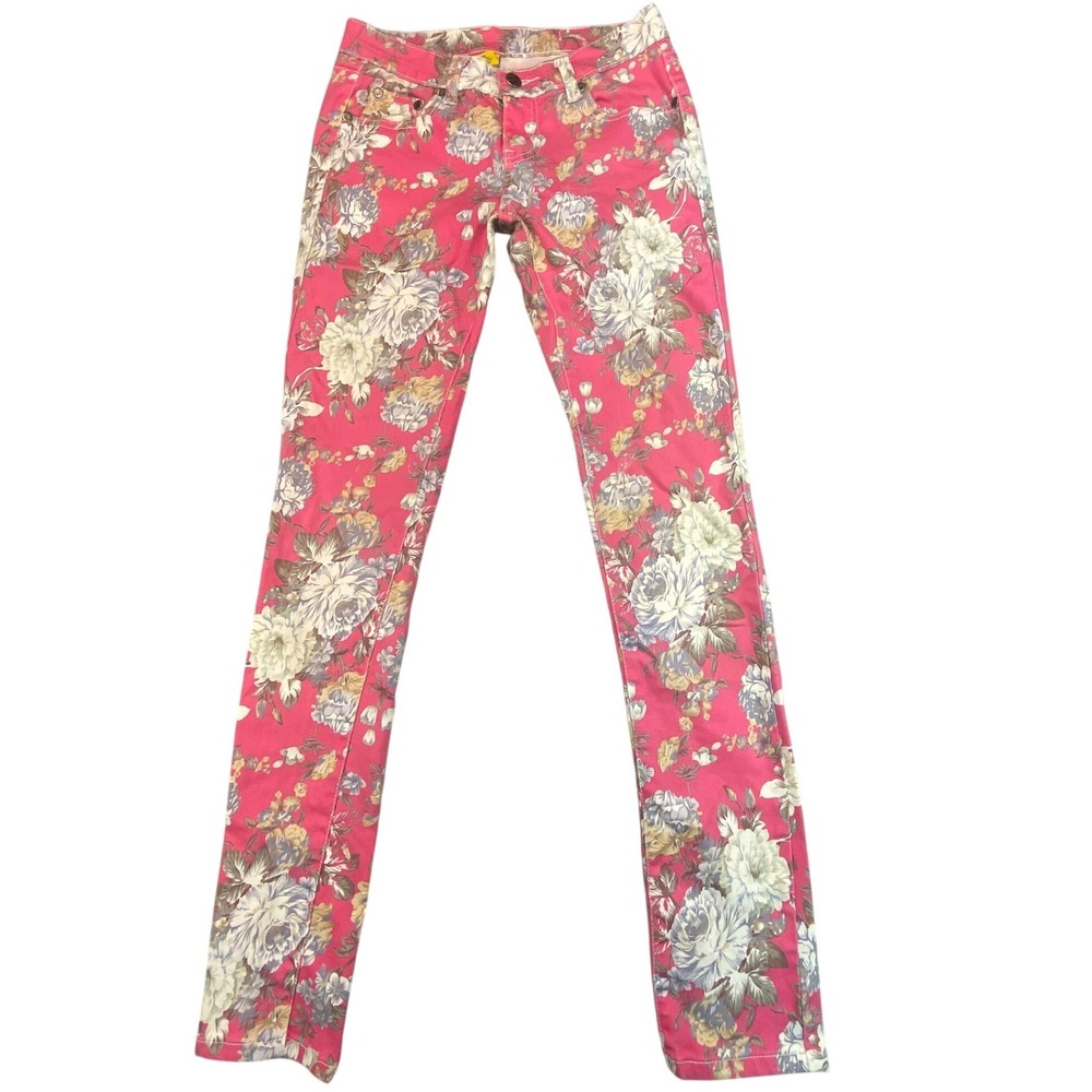 Rico Jeans Women's Size 3/4 Pink‎ Floral Skinny Leg Denim Pink Jeans Cottagecore